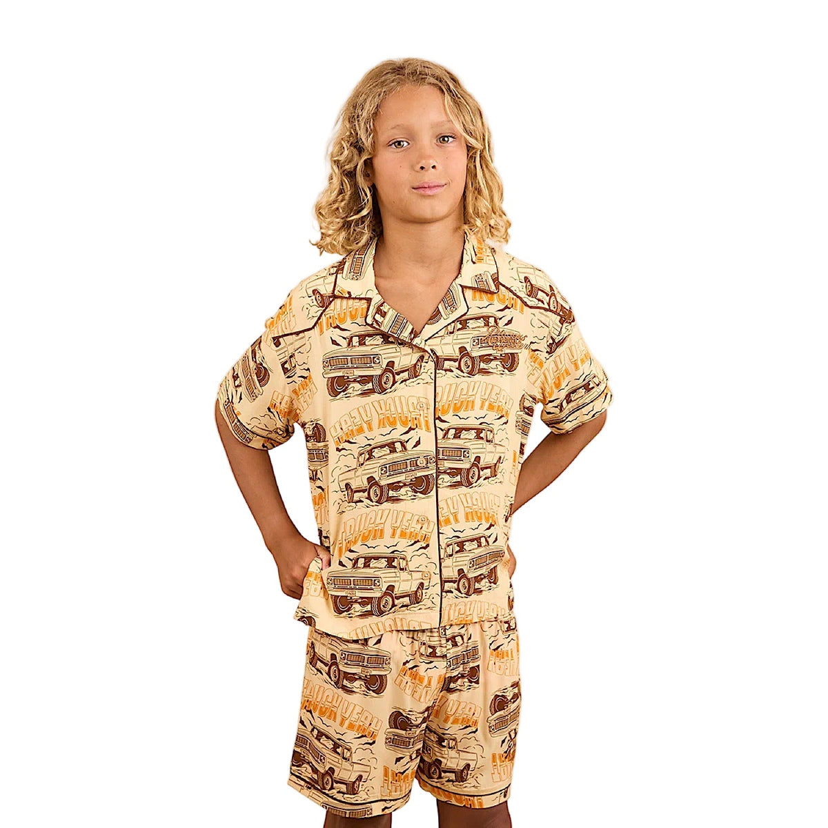 Ringers Western Kid’s Truck Yeah Short Pyjama Set - Dark Sand