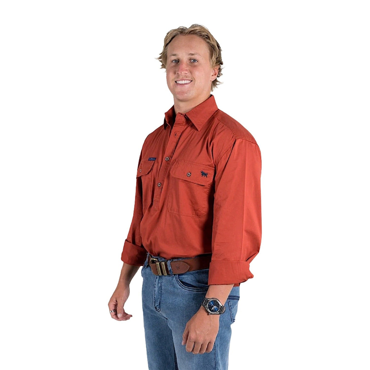 Ringers Western King River Men’s Half Button Work Shirt - Terracotta