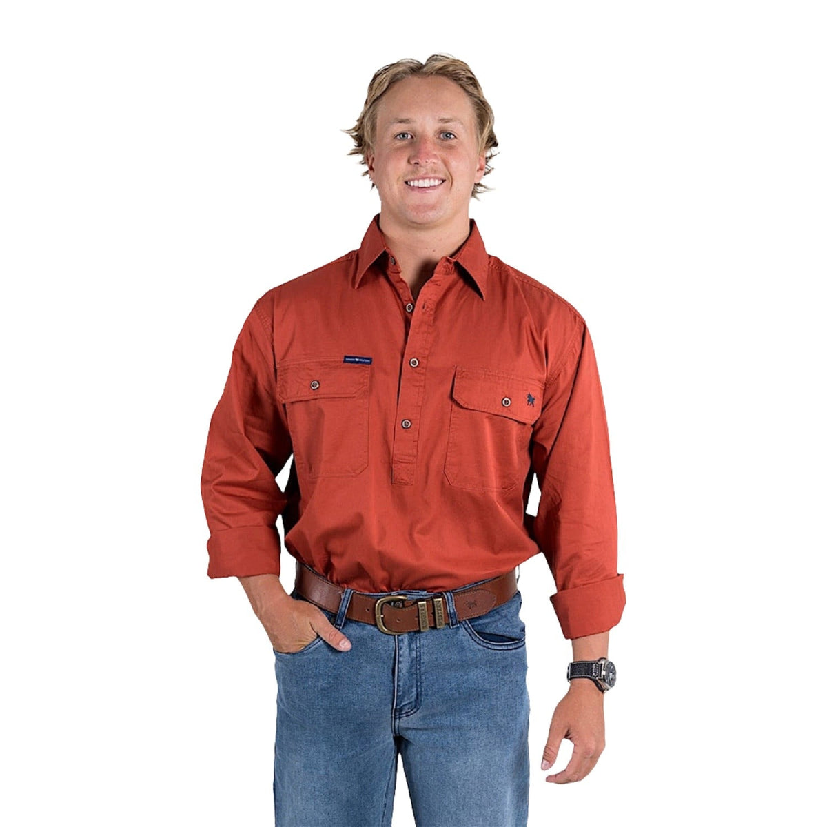 Ringers Western King River Men’s Half Button Work Shirt - Terracotta