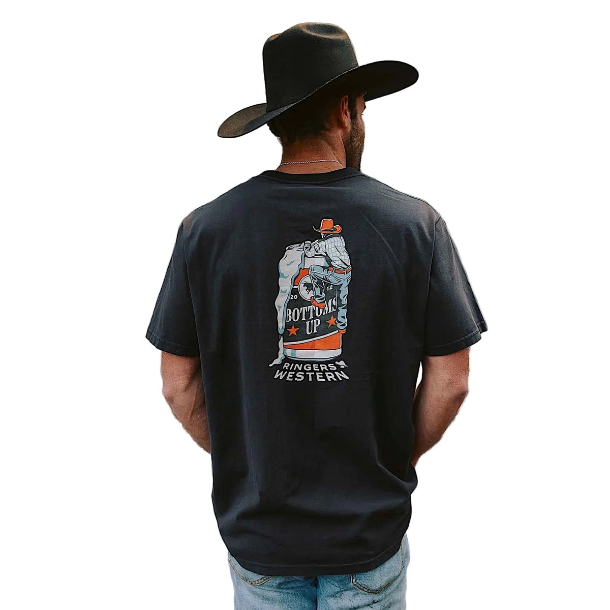 Ringers Western Men’s Bottoms Up Loose Fit T-Shirt - Washed Black