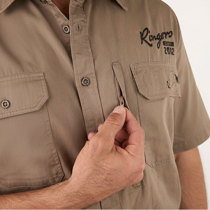 Ringers Western Men’s Bull Dodger Full Button Short Sleeve Work Shirt - Mushroom