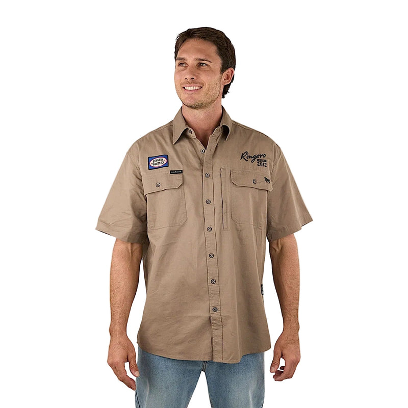 Ringers Western Men’s Bull Dodger Full Button Short Sleeve Work Shirt - Mushroom