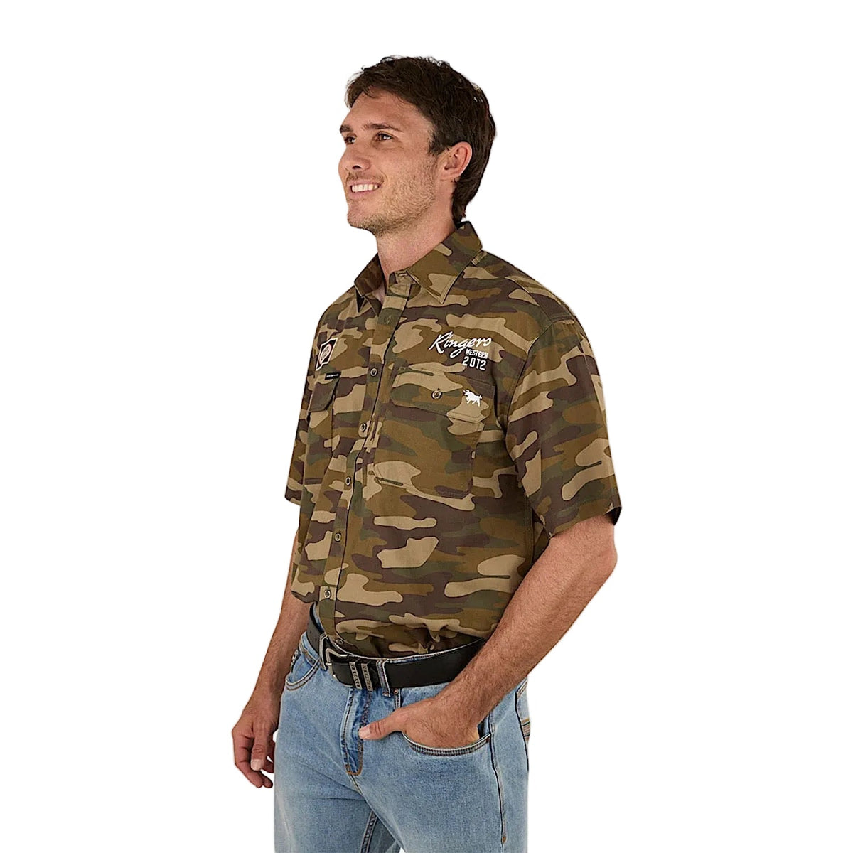 Ringers Western Men’s Bull Dodger Full Button Short Sleeve Work Shirt - Camo