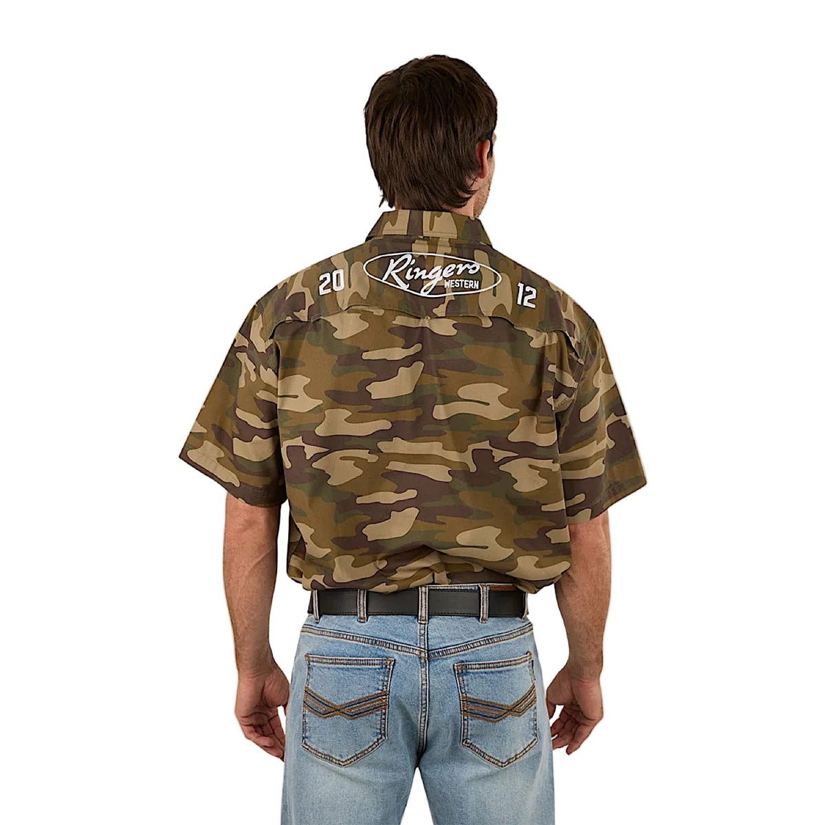 Ringers Western Men’s Bull Dodger Full Button Short Sleeve Work Shirt - Camo