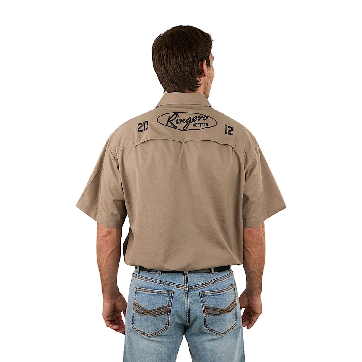 Ringers Western Men’s Bull Dodger Full Button Short Sleeve Work Shirt - Mushroom
