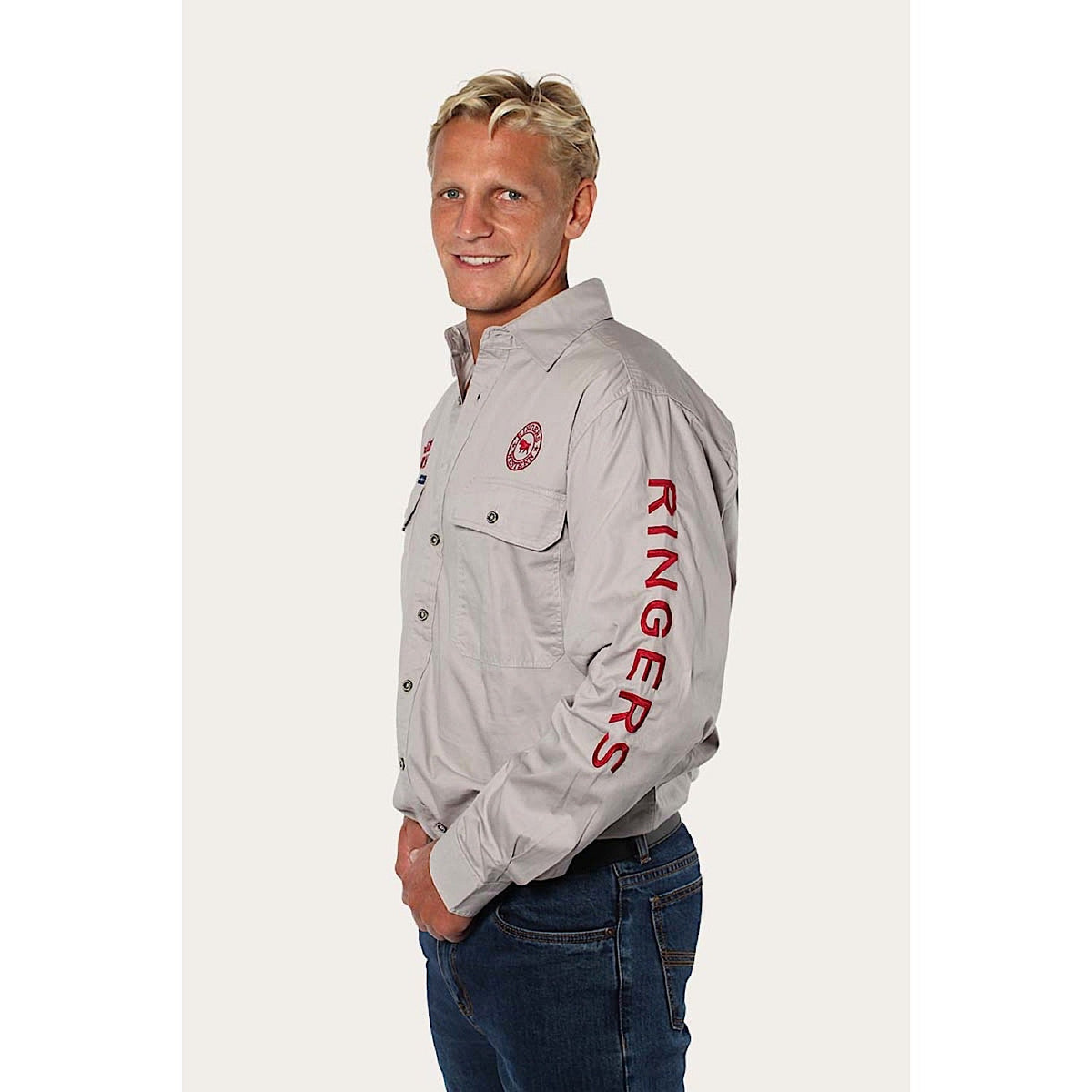 Ringers Western Men’s Hawkeye Men’s Full Button Work Shirt - Beige/Red