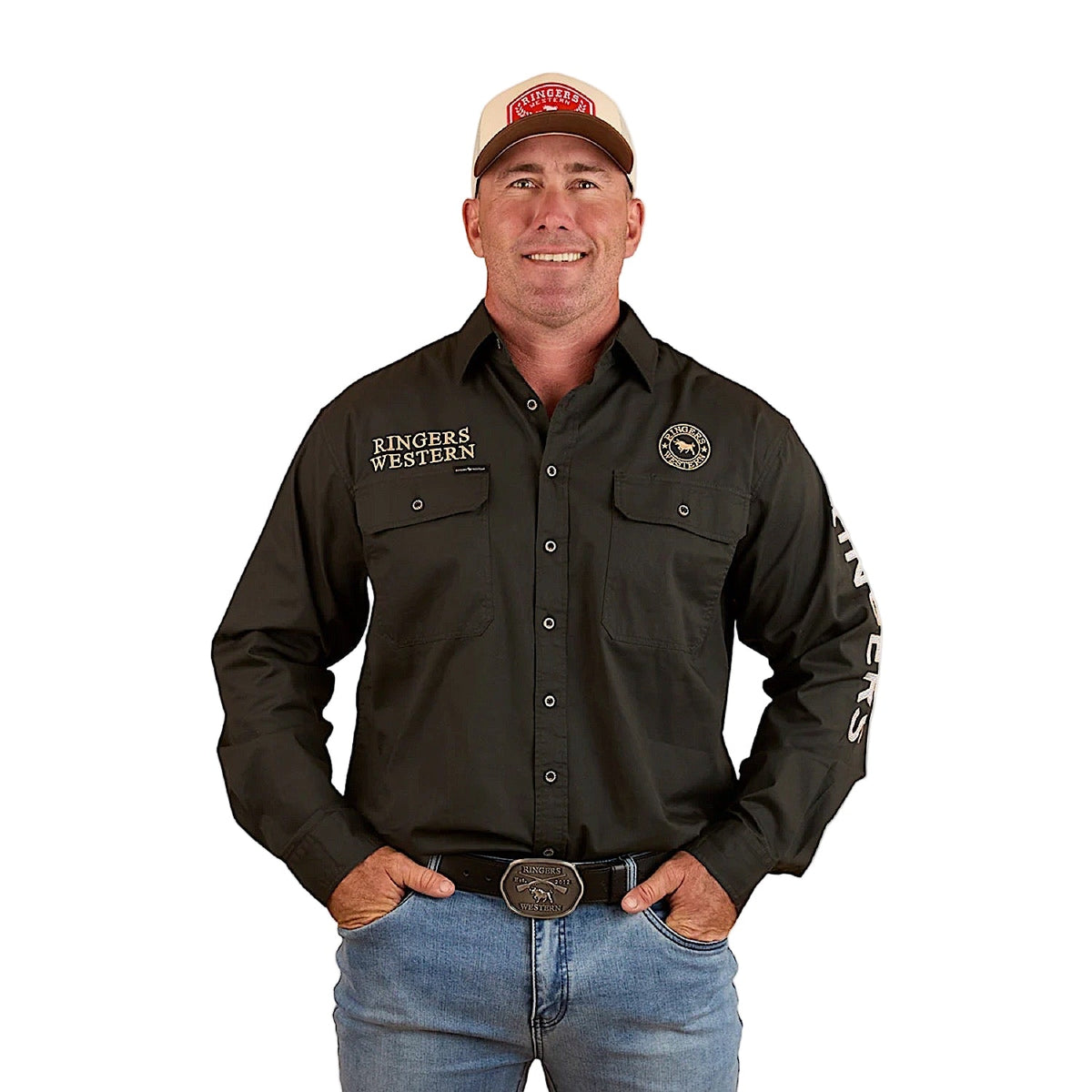 Ringers Western Men’s Hawkeye Full Button Work Shirt - Charcoal/Dark Sand