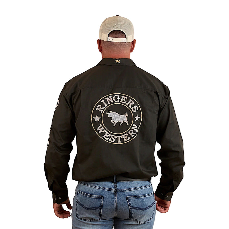 Ringers Western Men’s Hawkeye Full Button Work Shirt - Charcoal/Dark Sand