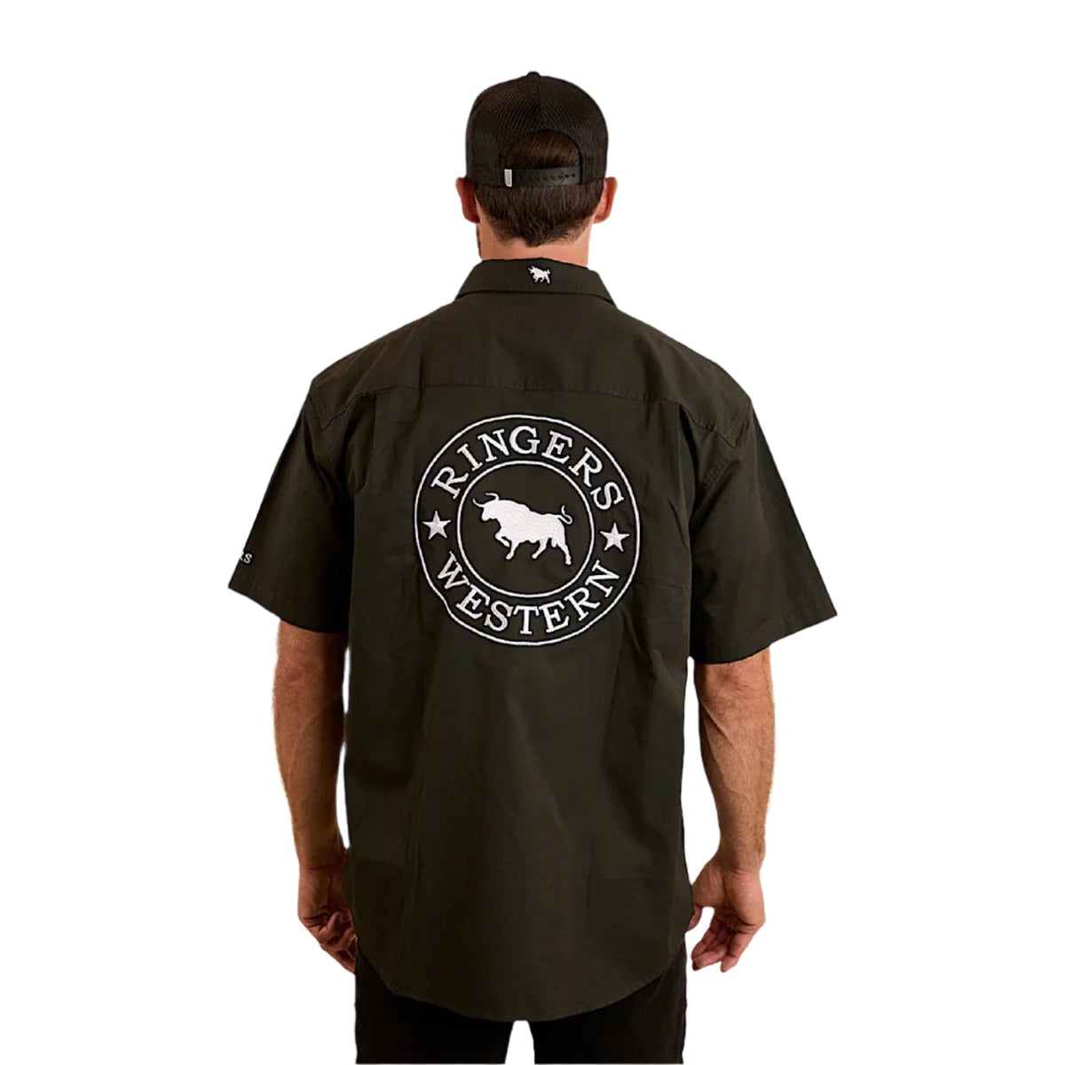 Ringers Western Men’s Hawkeye Full Button Work Shirt Short Sleeve - Charcoal/White
