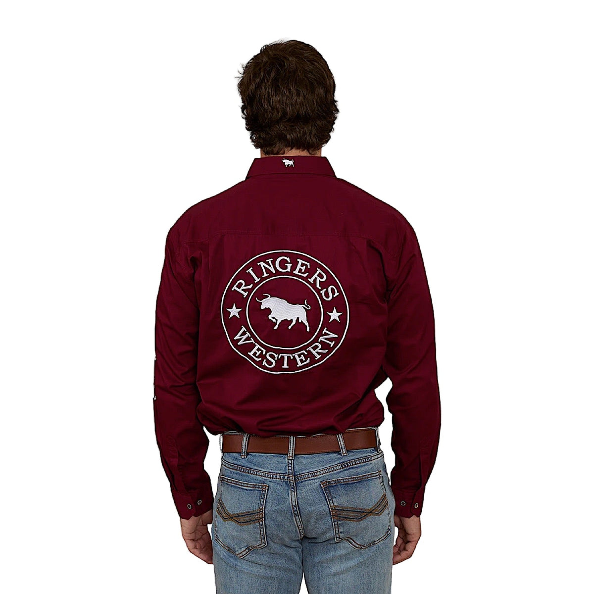 Ringers Western Men’s Hawkeye Half Button Work Shirt - Burgundy