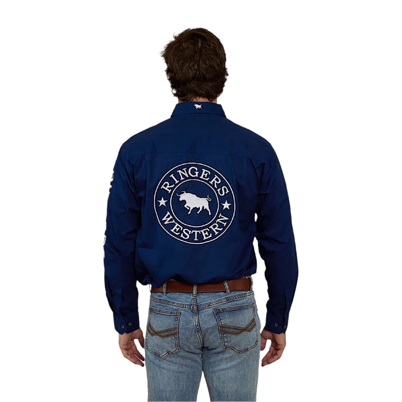 Ringers Western Men’s Hawkeye Half Button Work Shirt - Navy