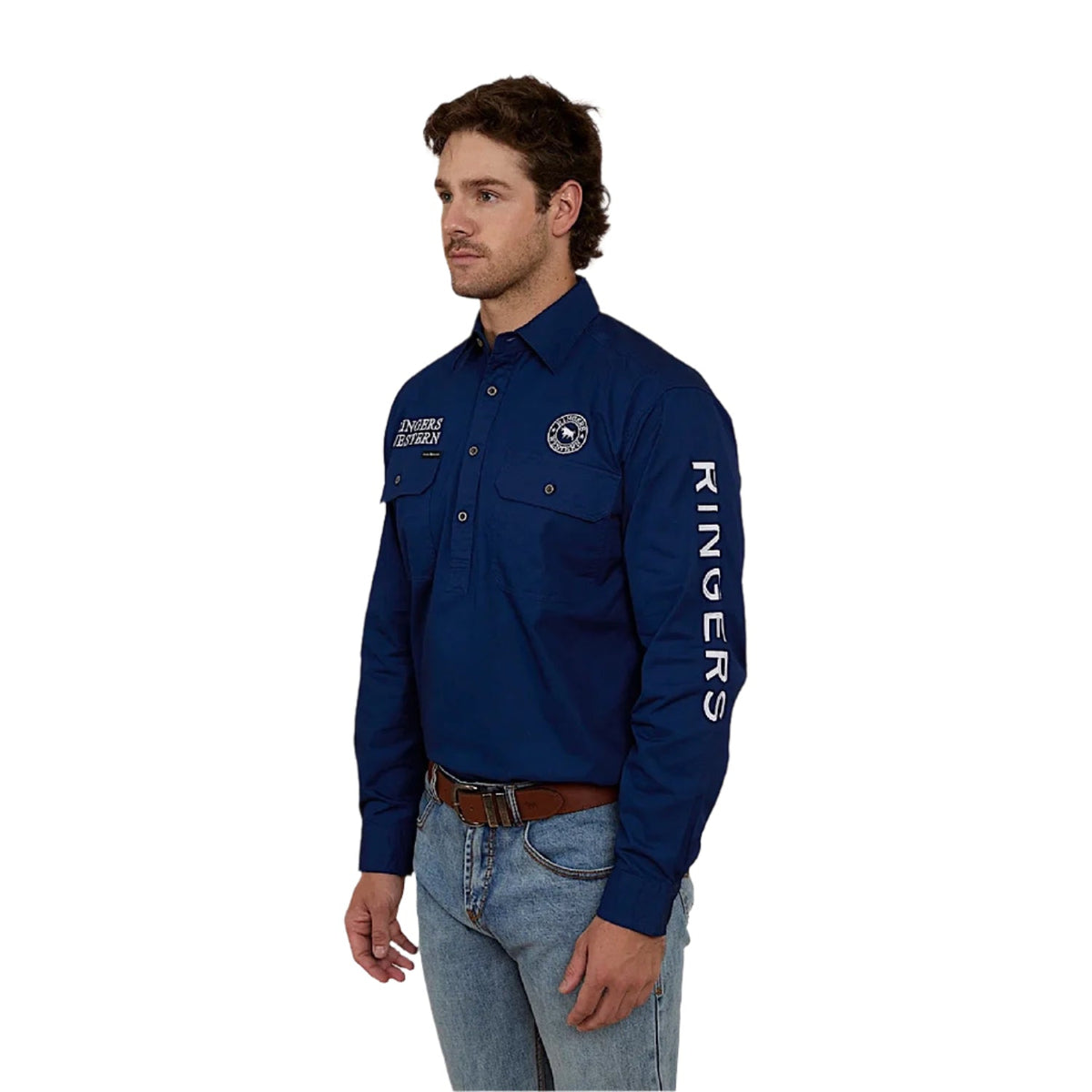 Ringers Western Men’s Hawkeye Half Button Work Shirt - Navy