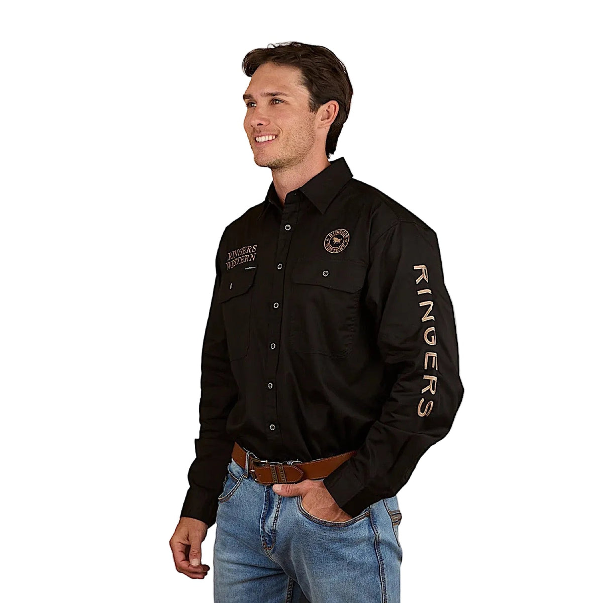 Ringers Western Men’s Hawkeye Printed Full Button Work Shirt - Black/Clay
