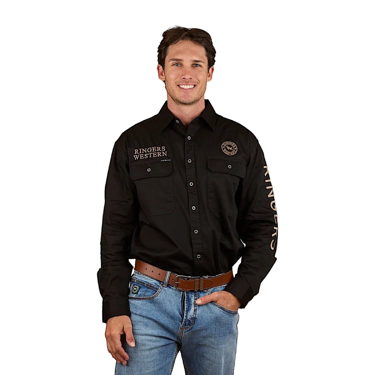 Ringers Western Men’s Hawkeye Printed Full Button Work Shirt - Black/Clay