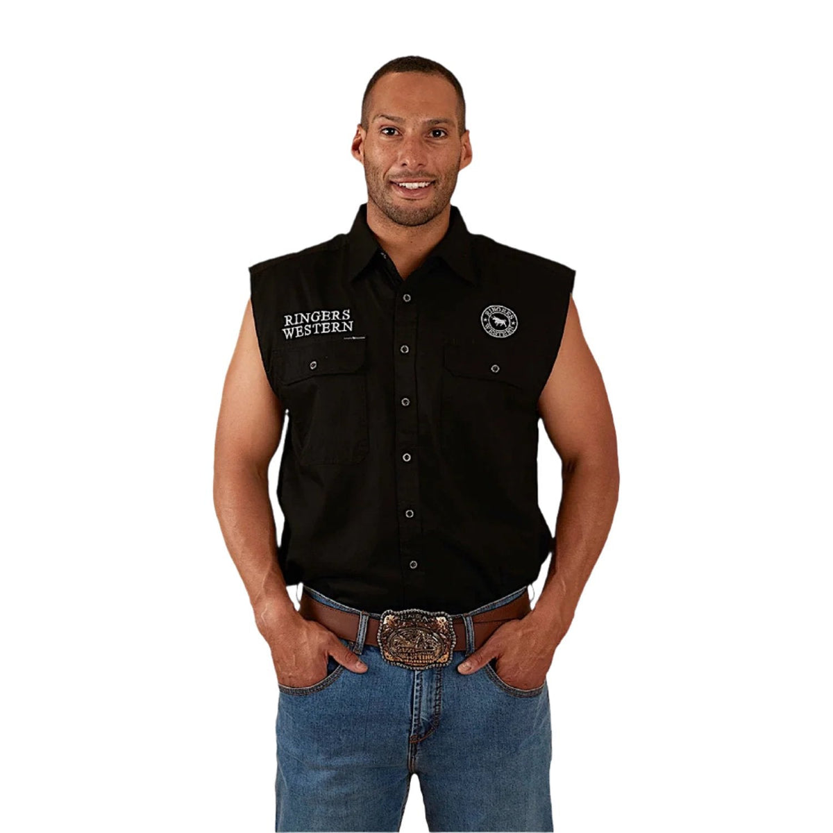 Ringers Western Men’s Hawkeye Sleeveless Work Shirt - Black/White