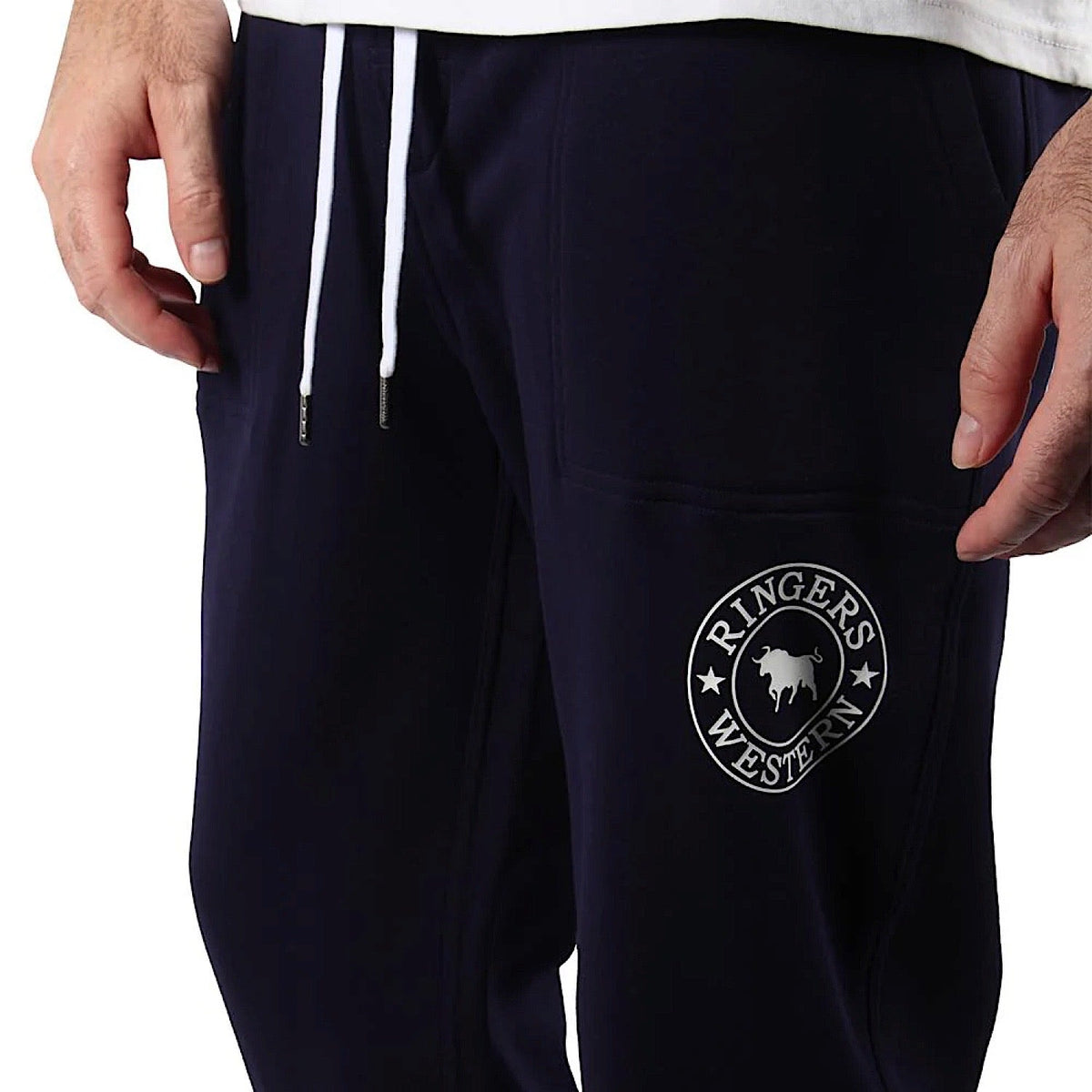 Ringers Western Men’s Kansas Trackpants - Dark Navy with White Print