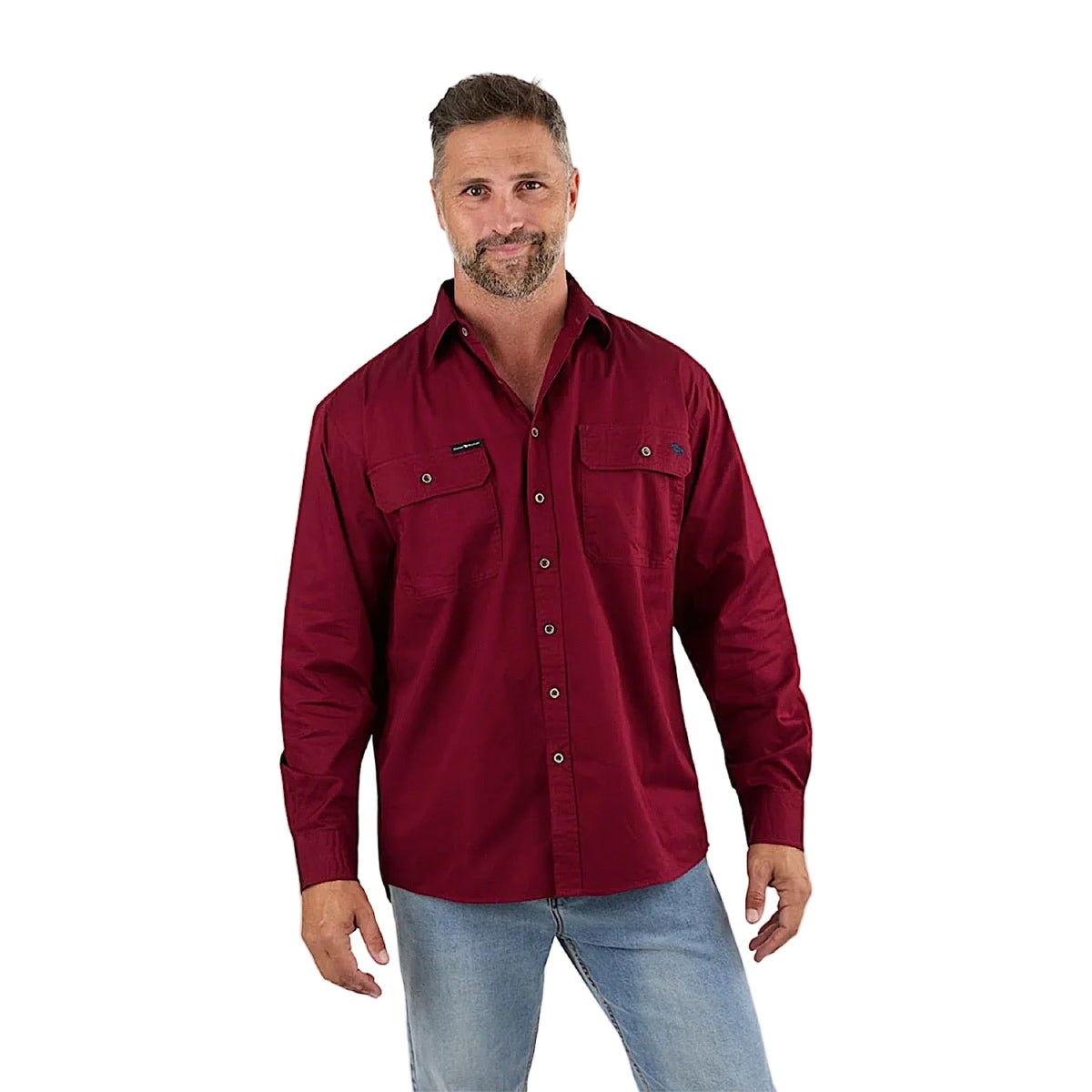 Ringers Western Men’s King River Full Button Work Shirt - Burgundy
