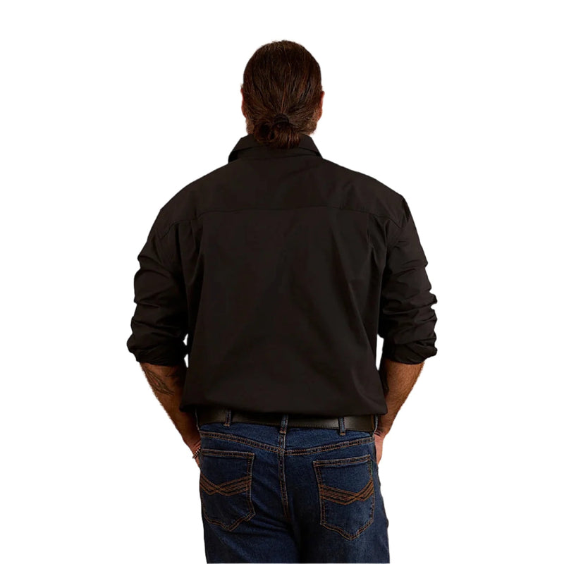 Ringers Western Men’s King River Half Button Coolmax Work Shirt - Black