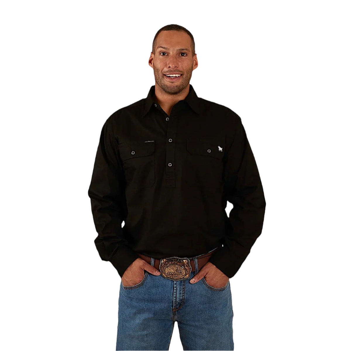 Ringers Western Men’s King River Half Button Work Shirt - Black