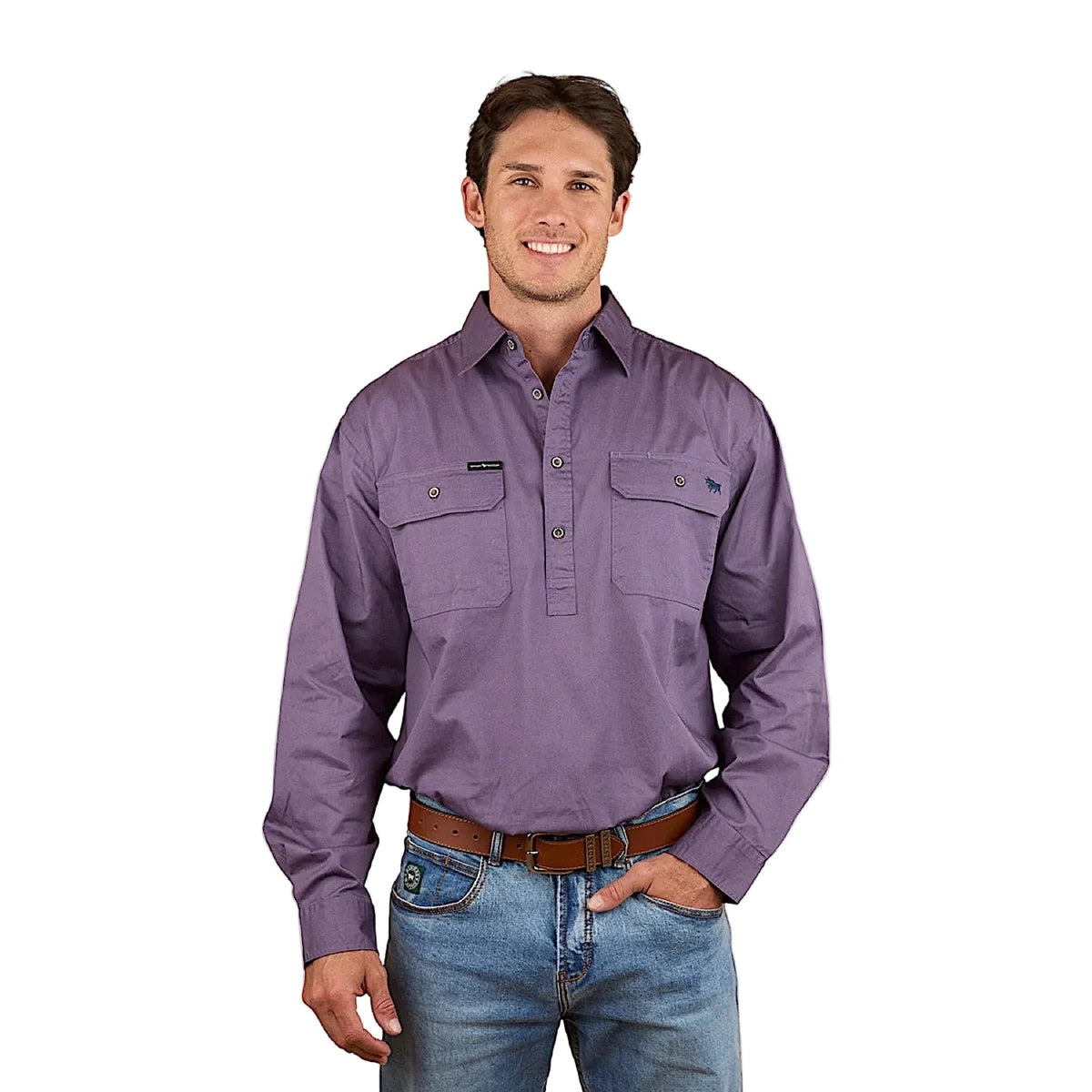 Ringers Western Men’s King River Half Button Work Shirt - Dark Purple