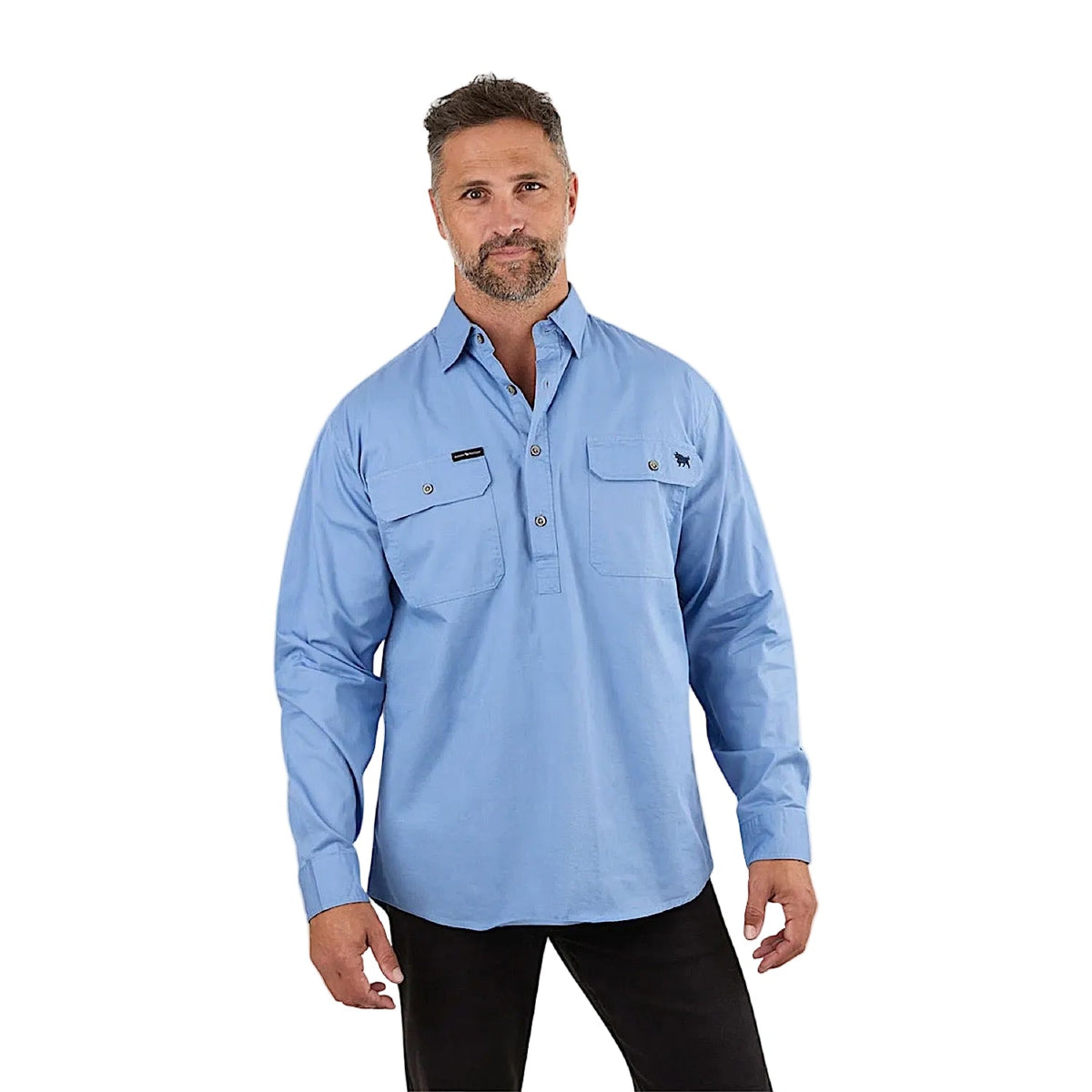 Ringers Western Men’s King River Half Button Work Shirt - Denim Blue