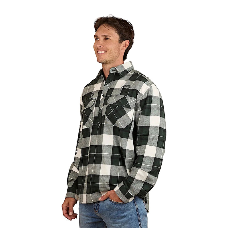 Ringers Western Men’s Kingswood Half Button Flannel - Pine / White
