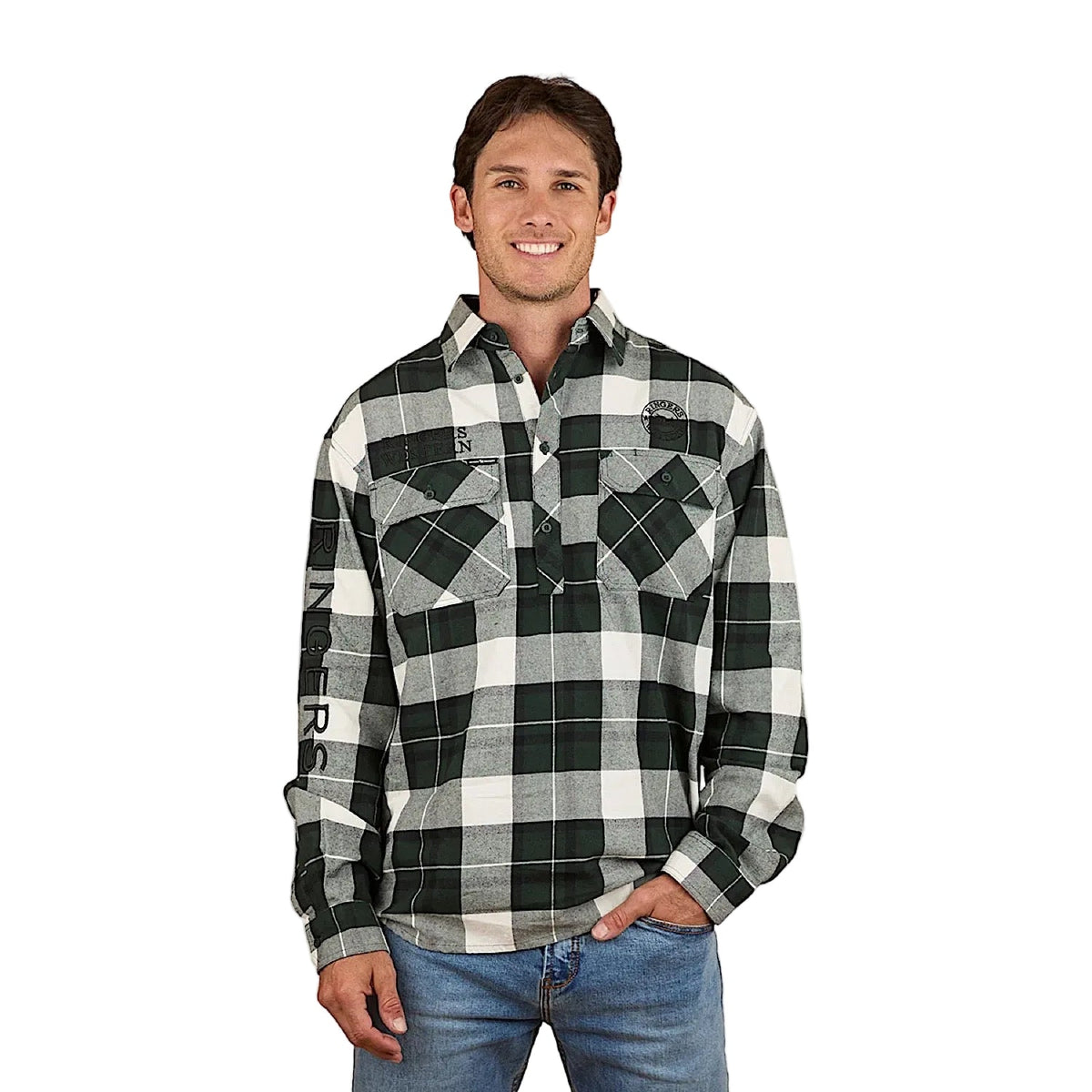Ringers Western Men’s Kingswood Half Button Flannel - Pine / White