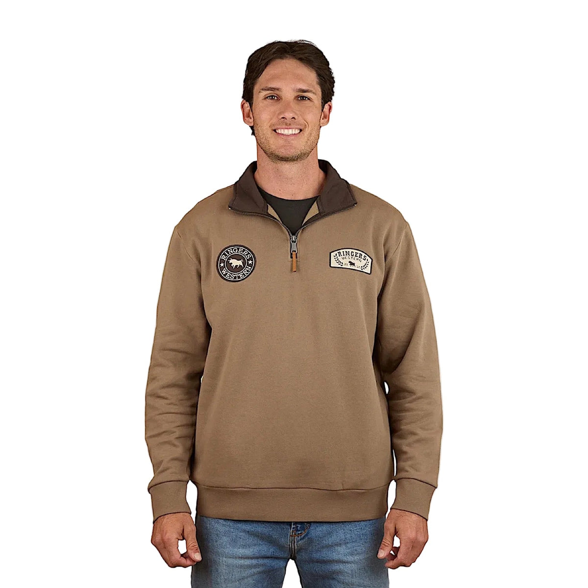 Ringers Western Men’s Lachlan 1/4 Zip Crew - Mushroom