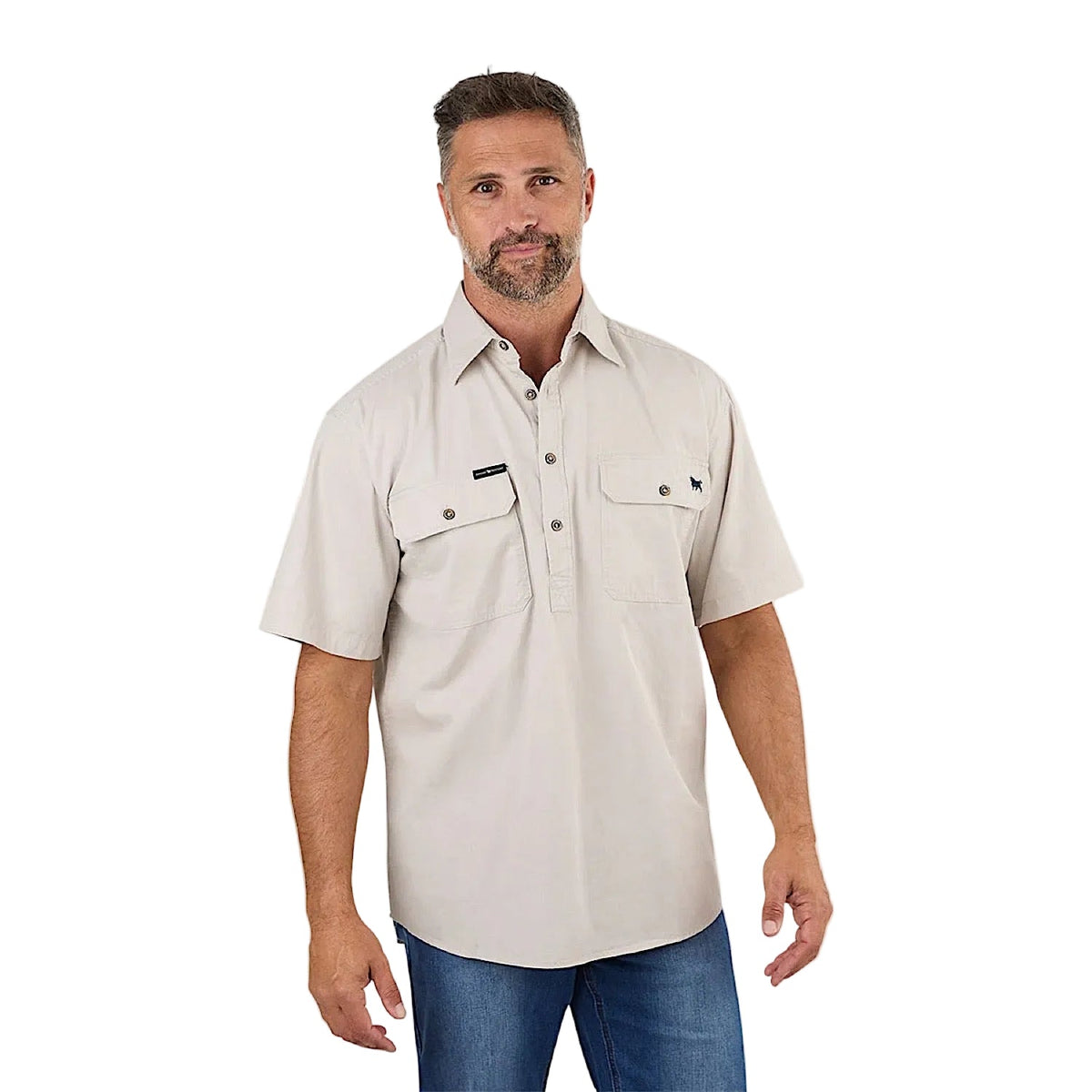Ringers Western Men’s Pack Saddle Short Sleeve Half Button Work Shirt - Beige