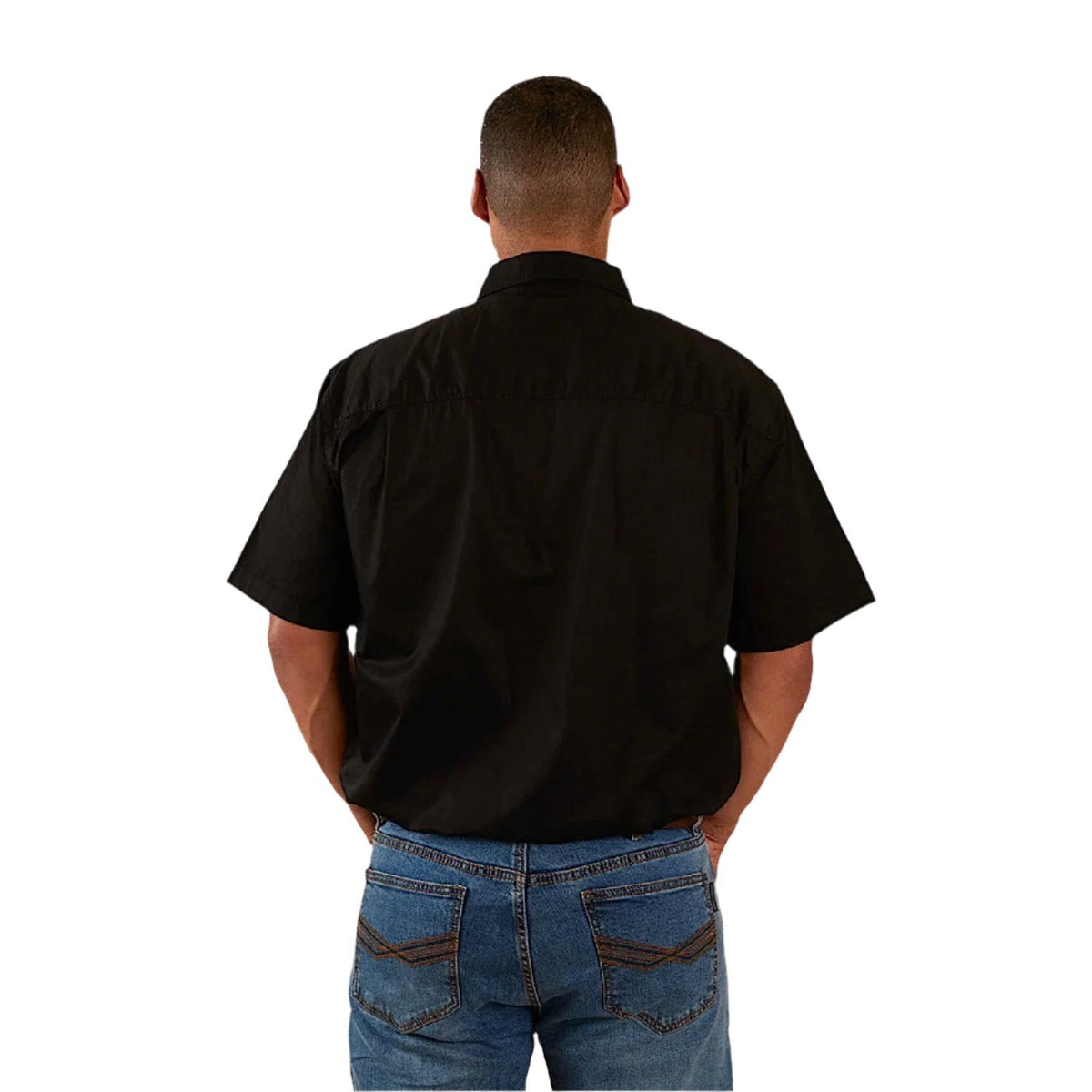 Ringers Western Men’s Pack Saddle Short Sleeve Half Button Work Shirt - Black
