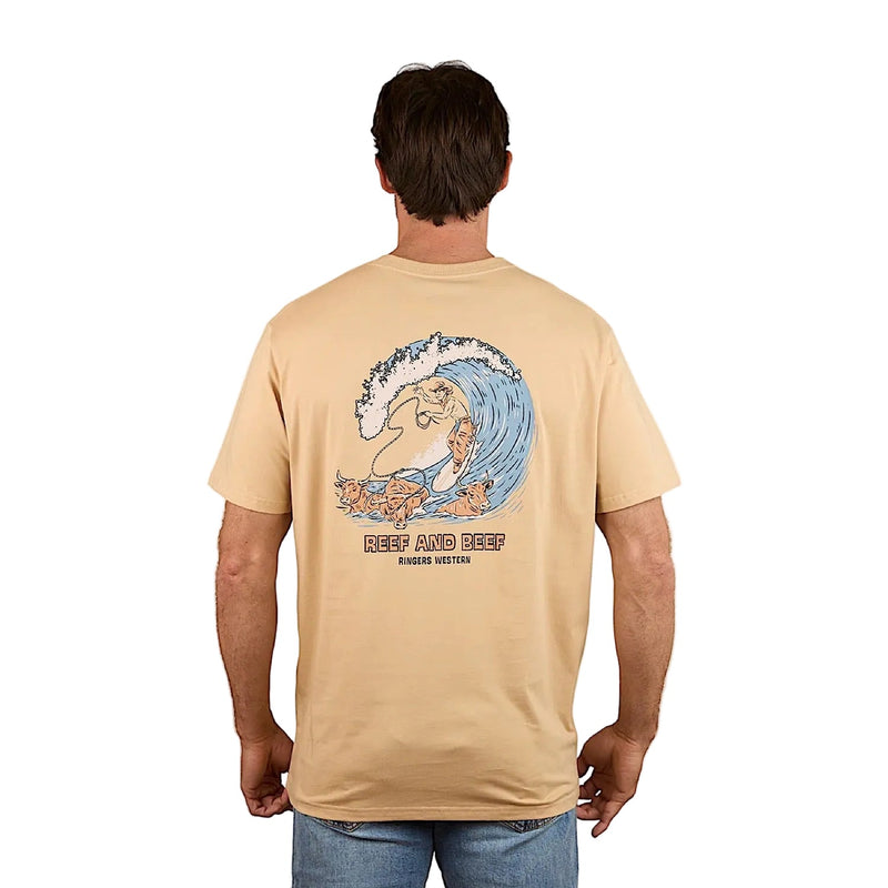 Ringers Western Mens Reef and Beef Loose Fit T-Shirt - Dark Sand