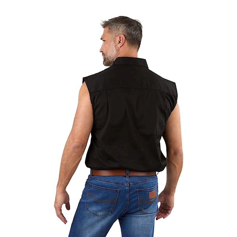 Ringers Western Men’s Rob Roy Sleeveless Full Button Work Shirt - Black