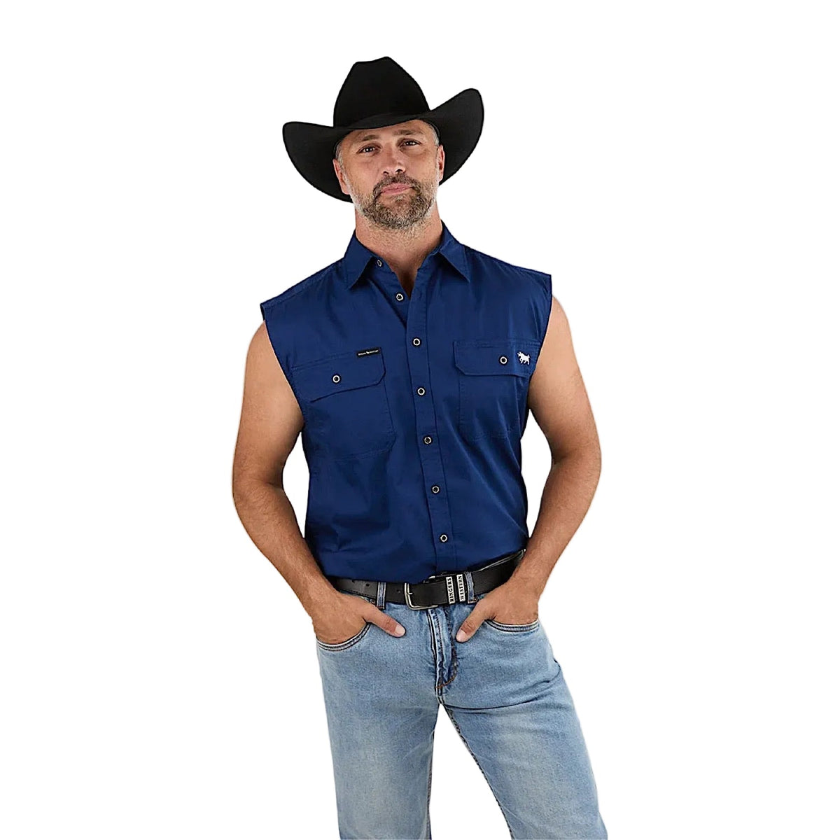 Ringers Western Men’s Rob Roy Sleeveless Full Button Work Shirt - Navy