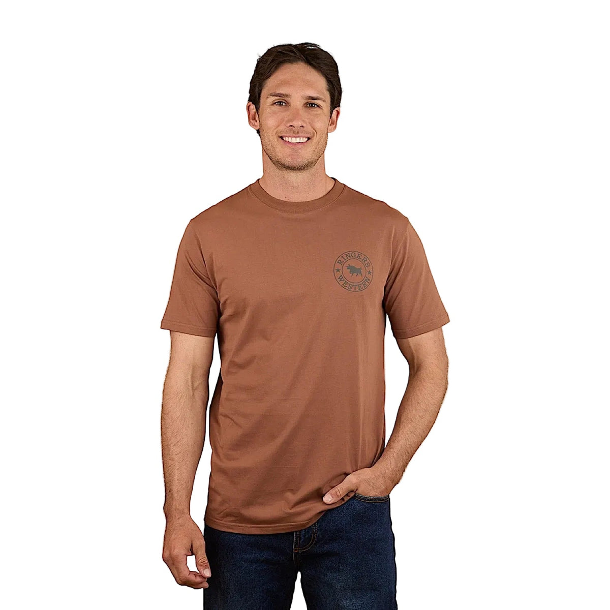 Ringers Western Men’s Signature Bull Classic Fit T-Shirt - Saddle Brown/Charcoal