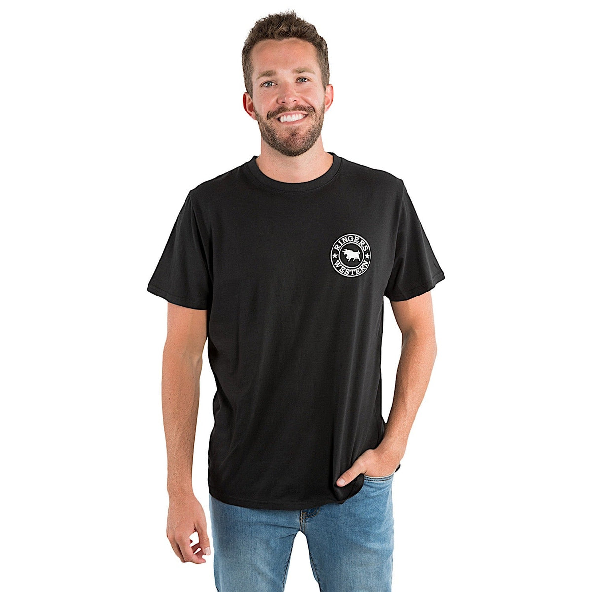Ringers Western Men’s Signature Bull Loose T-Shirt - Black with White Print