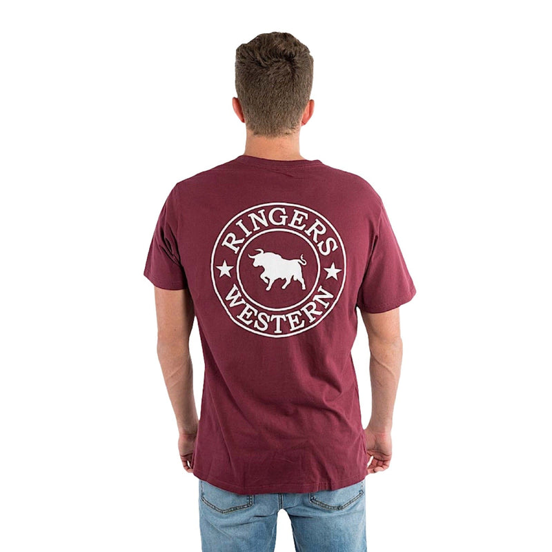 Ringers Western Men’s Signature Bull Loose T-Shirt - Burgundy with White Print