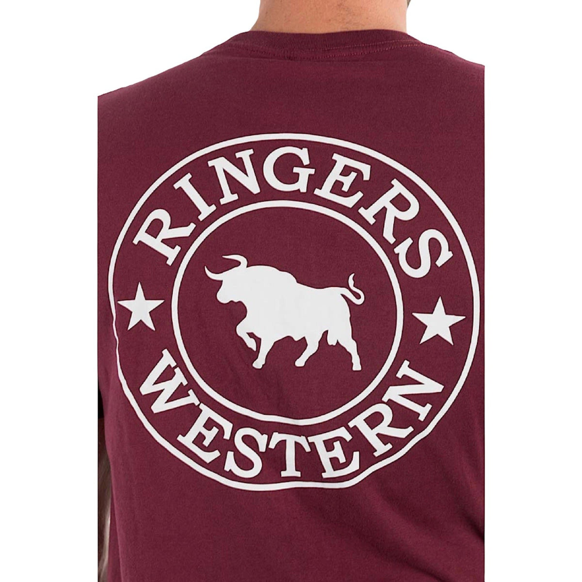 Ringers Western Men’s Signature Bull Loose T-Shirt - Burgundy with White Print