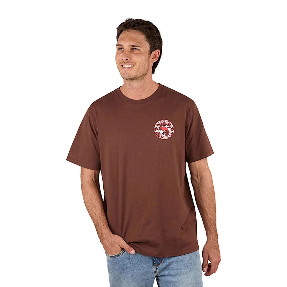 Ringers Western Men’s Signature Bull Loose T-Shirt - Chocolate/Red/Cow Print