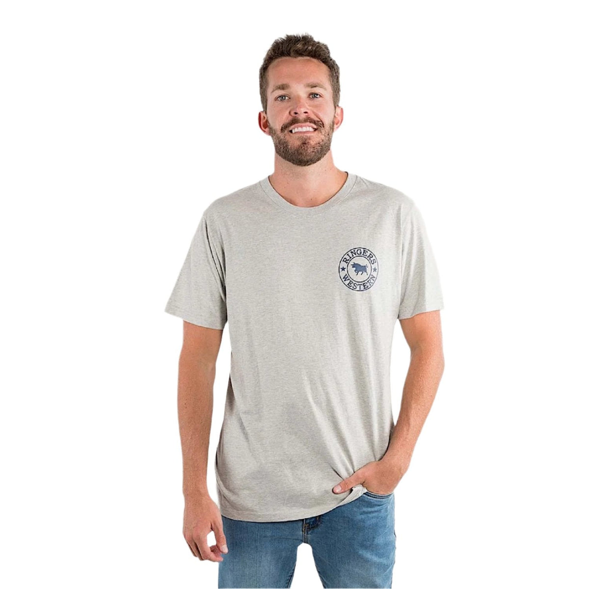 Ringers Western Men’s Signature Bull Loose T-Shirt - Grey Marle/Navy