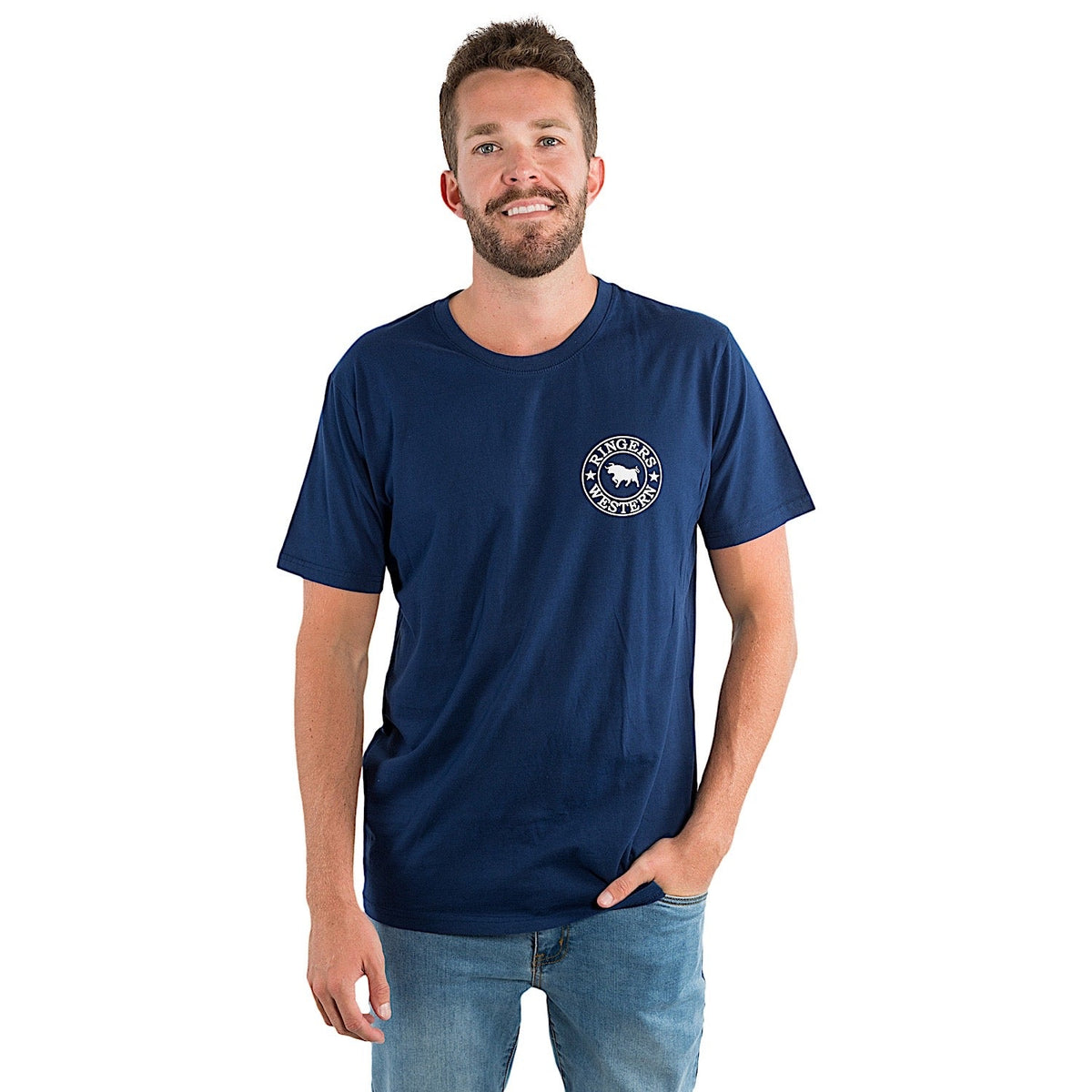 Ringers Western Men’s Signature Bull Classic Fit T-Shirt - Navy with White Print