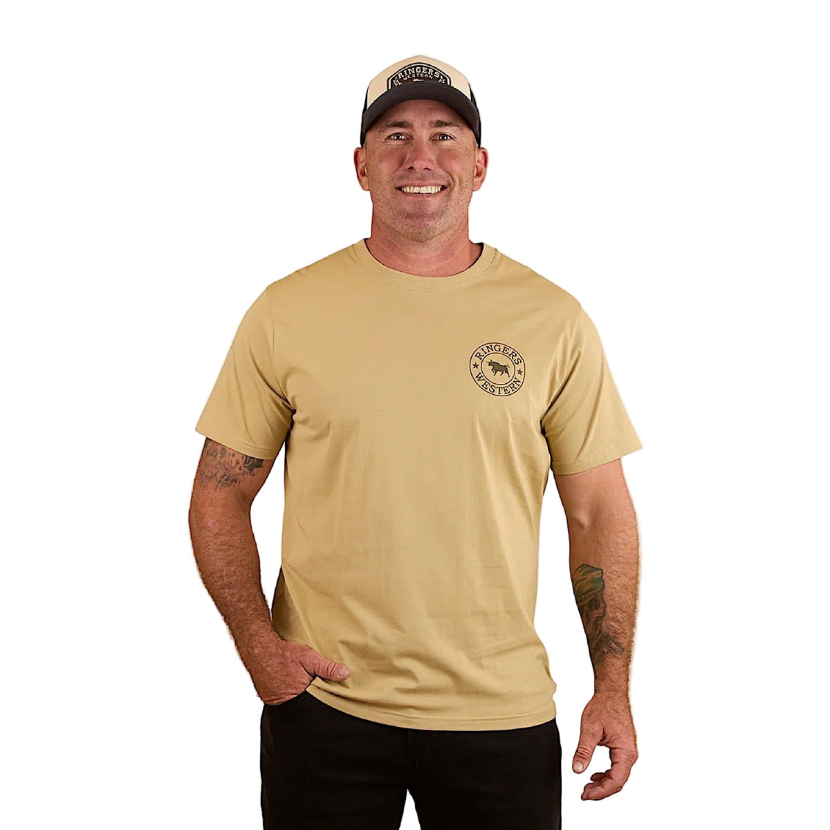 Ringers Western Signature Bull Men’s Loose T-Shirt - Pale Olive/Military Green