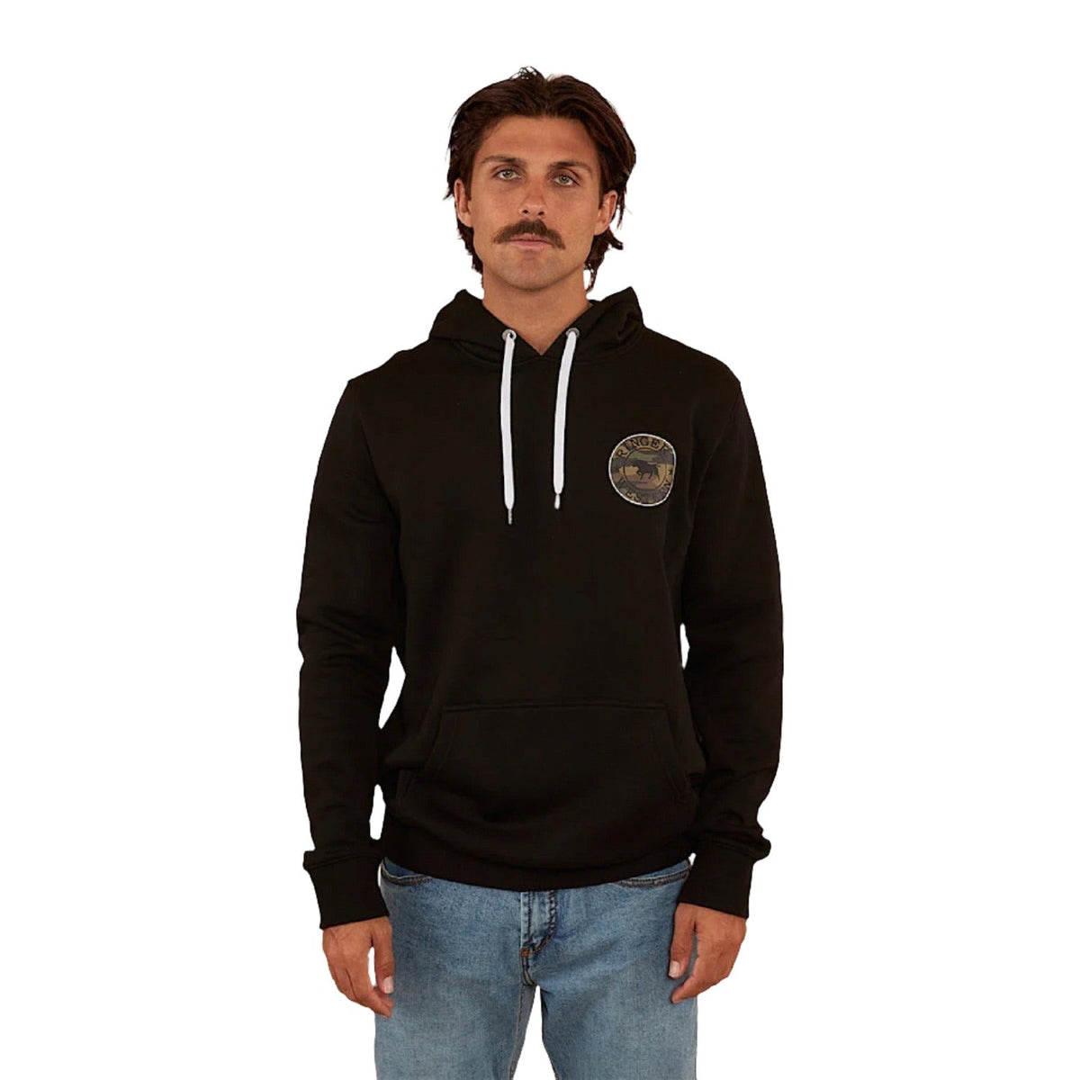 Ringers Western Men’s Signature Bull Pullover Hoodie - Black with Camo Print