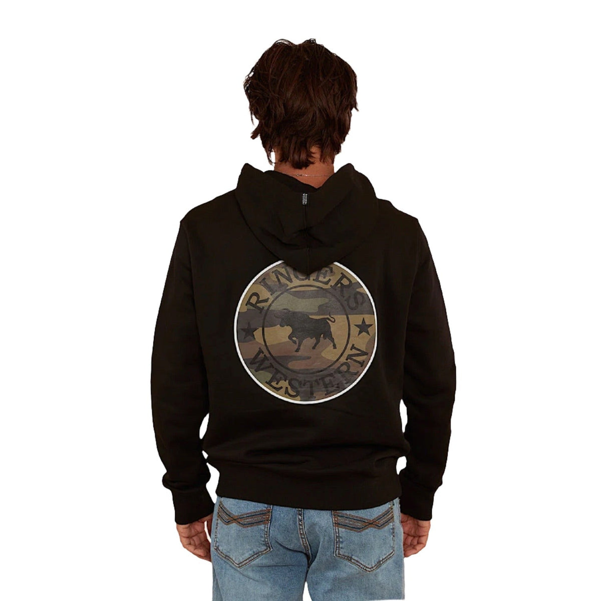 Ringers Western Men’s Signature Bull Pullover Hoodie - Black with Camo Print