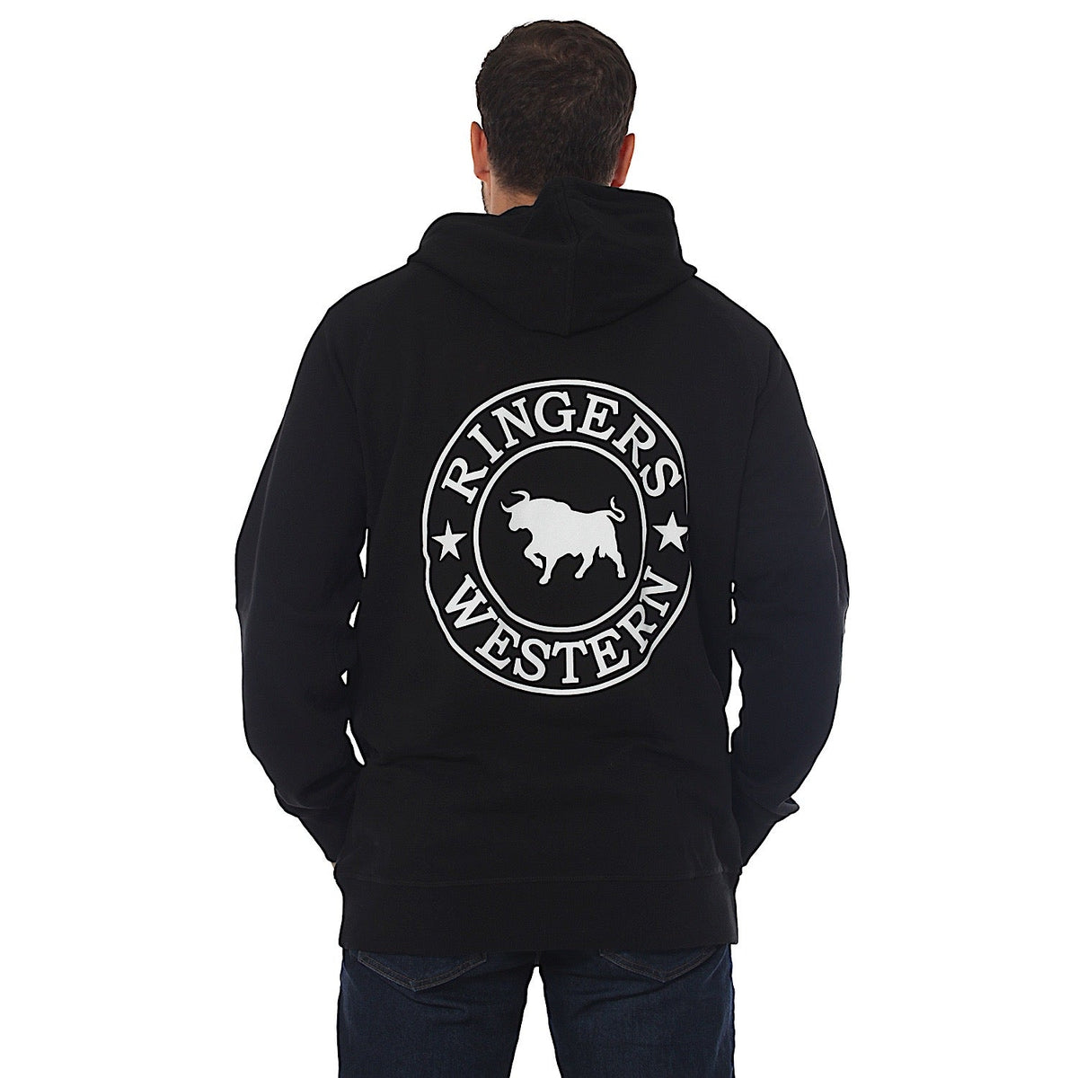 Ringers Western Men’s Signature Bull Pullover Hoodie - Black with White Print