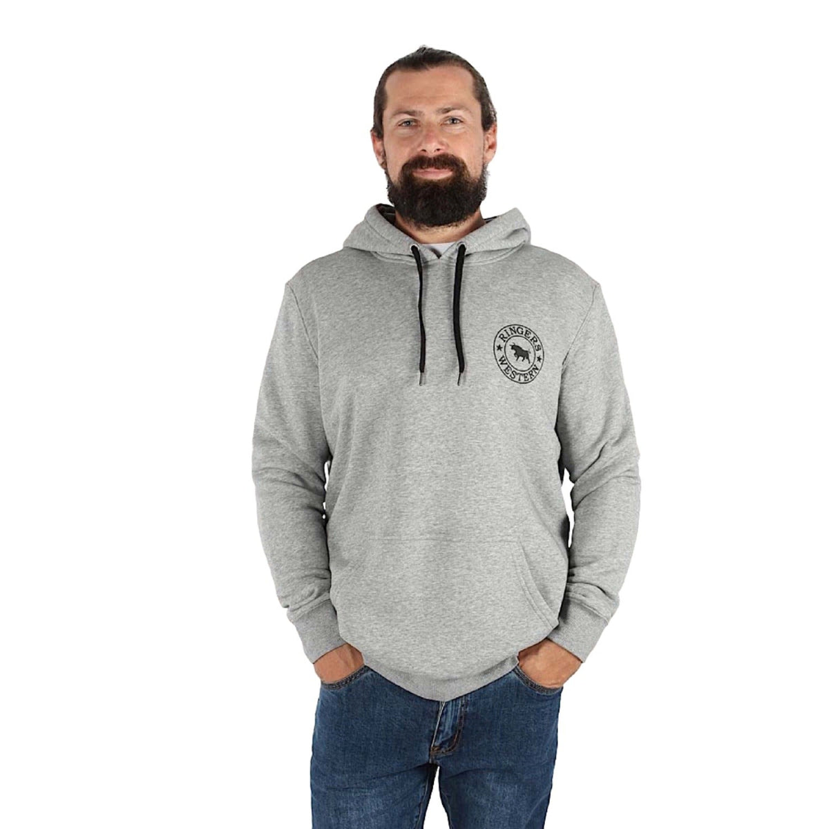 Ringers Western Men’s Signature Bull Pullover Hoodie - Grey Marle/Black
