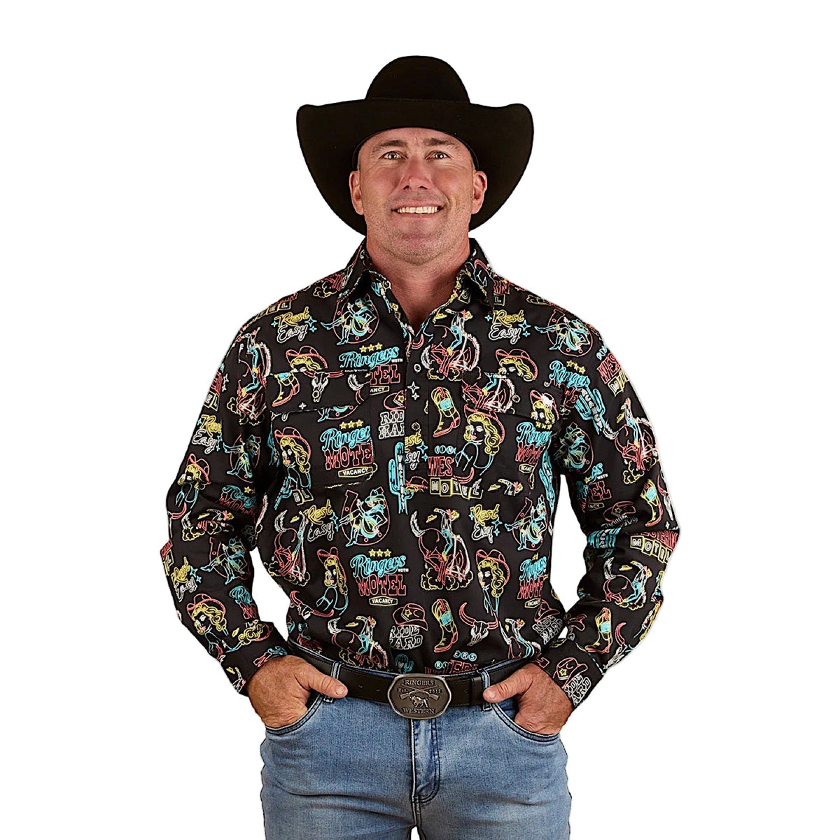 Ringers Western Men’s The Dyno Limited Edition Half Button Work Shirt - Black/Multi