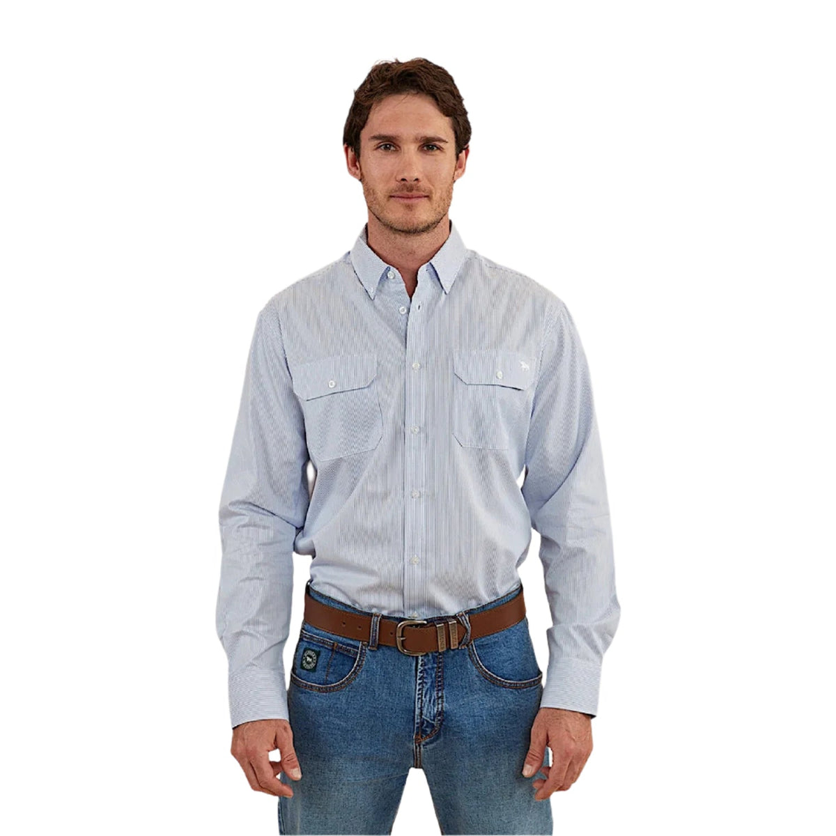 Ringers Western Men’s Whyalla Dress Shirt - White/Blue