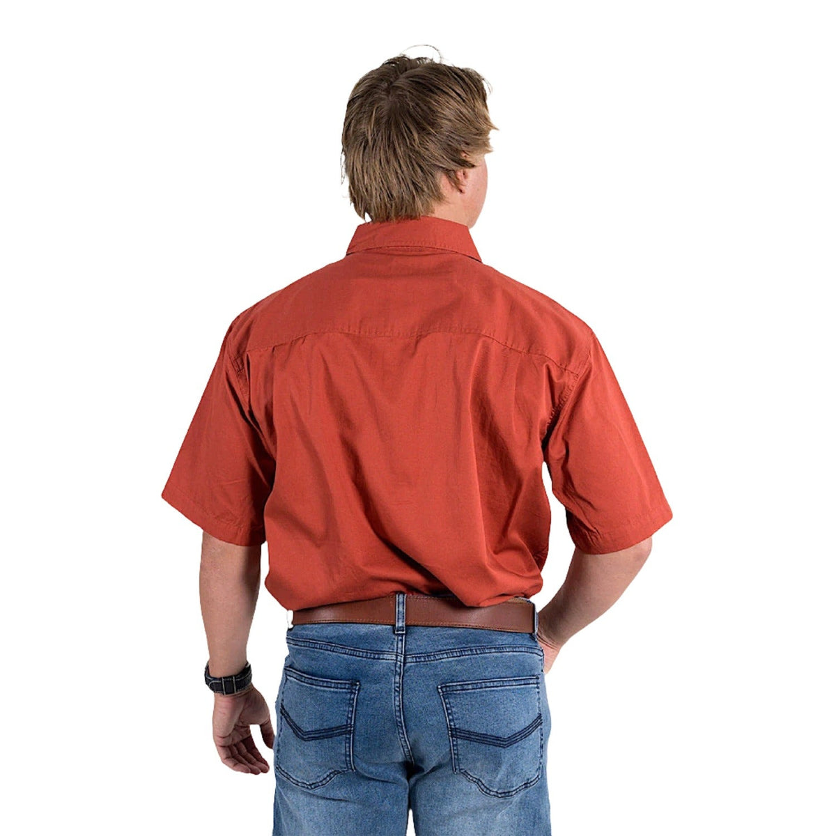Ringers Western Pack Saddle Men’s Short Sleeve Half Button Work Shirt - Terracotta