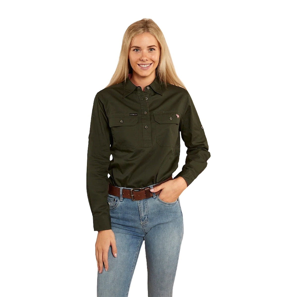 Ringers Western Pentecost River Women’s Half Button Work Shirt - Cargo Khaki