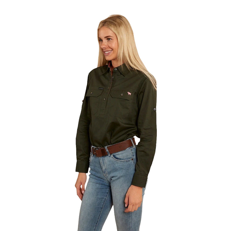 Ringers Western Pentecost River Women’s Half Button Work Shirt - Cargo Khaki